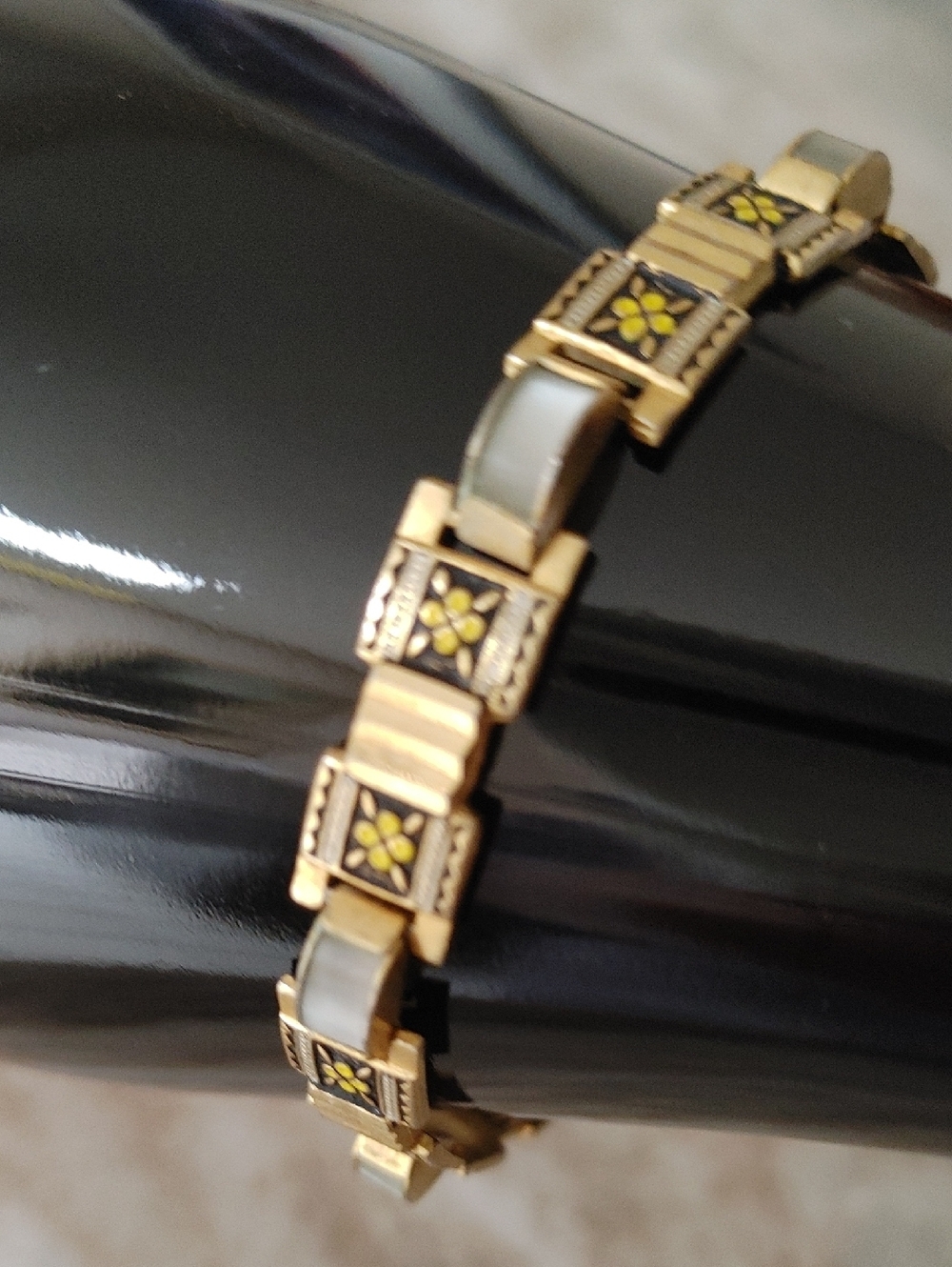 Gold-Tone Yellow Flower Link Bracelet - Women Jewelry